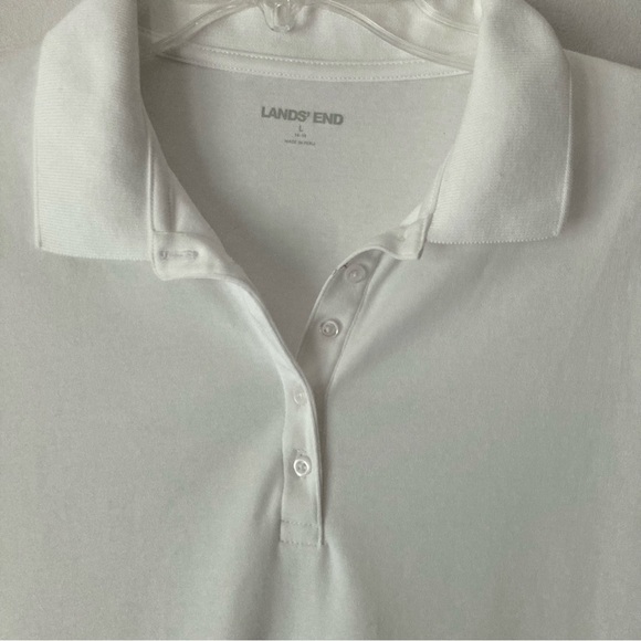 Lands End Women’s White Polo Short Sleeve Shirt Large - Picture 3 of 7